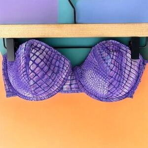 Biatta Mermaid Push Up Bralette 36C Purple Pattern Frilly Hem